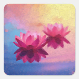 Pegatina Cuadrada Flores de Lotus en resumen vibrante