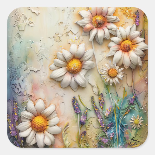 Pegatina Cuadrada Flores de margarita Bonito Flores silvestres Natur (Anverso)