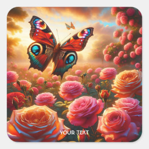 Pegatina Cuadrada Flores de mariposa de Rosas de la flor de la cuta 