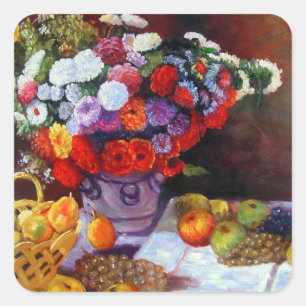 Pegatina Cuadrada Flores de mono y fruta