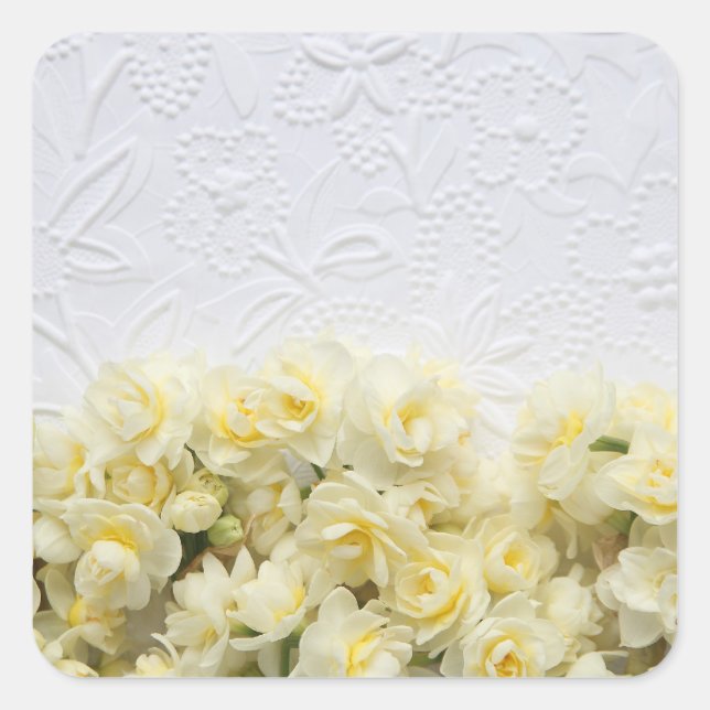 Pegatina Cuadrada Flores de narciso contra papel textil (Anverso)