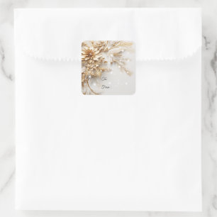 Pegatina Cuadrada Flores de Navidad de oro y bayas brillantes