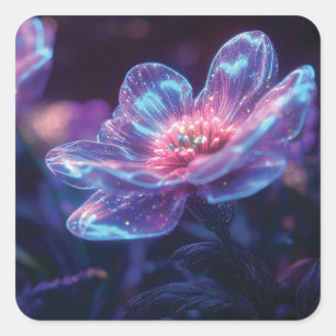 Pegatina Cuadrada "Flores de neón brillantes - Encantadoras Floracio
