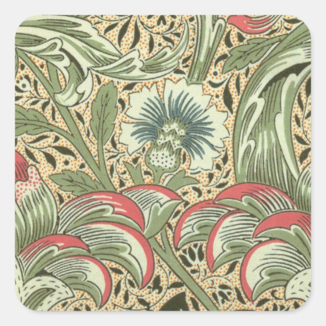 Pegatina Cuadrada Flores de níquel de William Morris (Anverso)