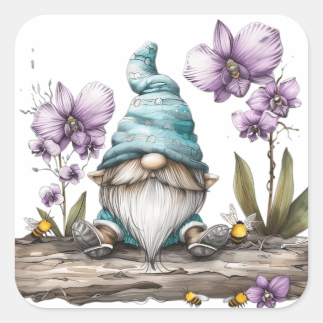 Pegatina Cuadrada Flores de orquídeas de Gnome (Anverso)