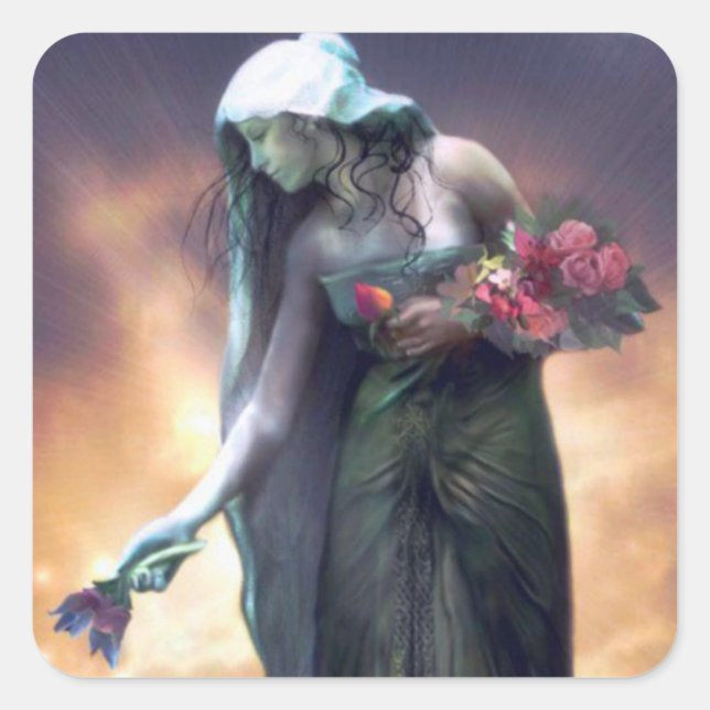 Pegatina Cuadrada flores de ostara cuadrados (Anverso)