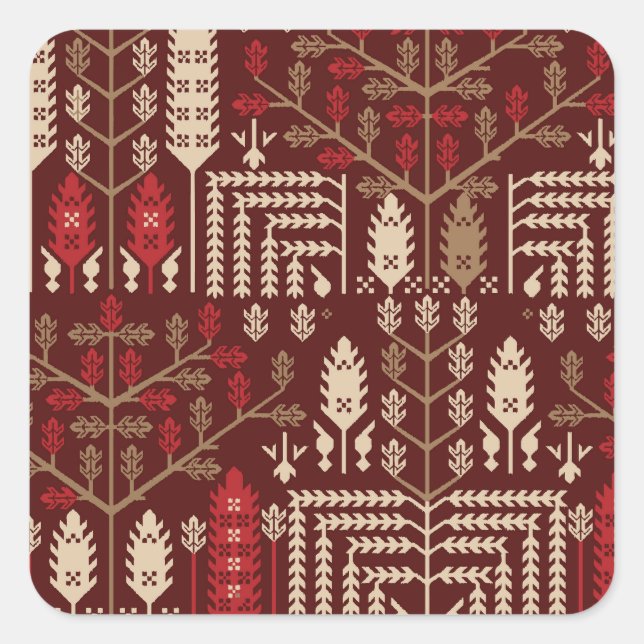 Pegatina Cuadrada Flores de pájaros Patrón azul oscuro (Anverso)