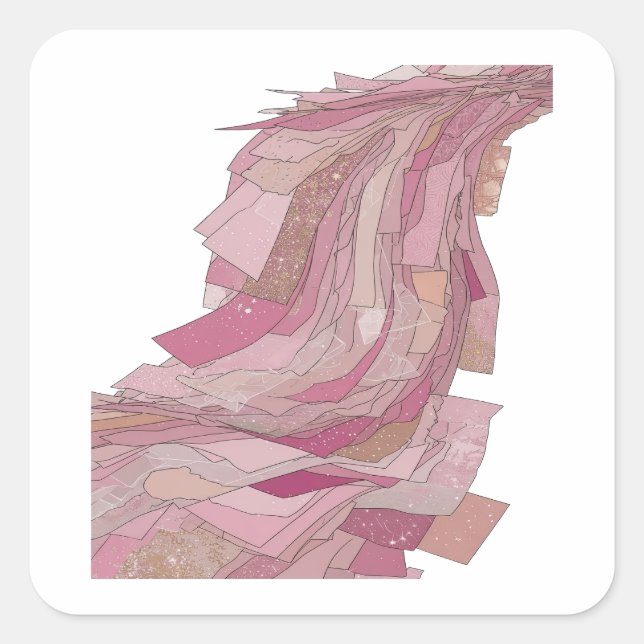 Pegatina Cuadrada Flores de papel plateadas alegres con brillo rosa (Anverso)