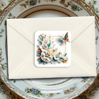 Pegatina Cuadrada Flores de papel que acallan elegantemente