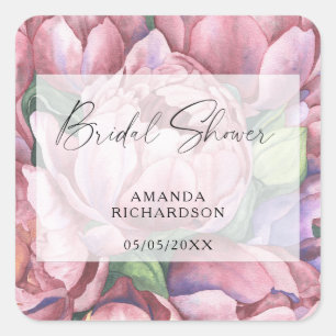Pegatina Cuadrada Flores de patrón de acuarela - baby shower nupcial