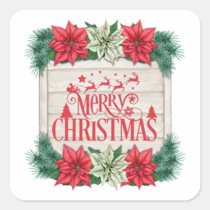 Pegatina Cuadrada Flores de poinsettia navideña