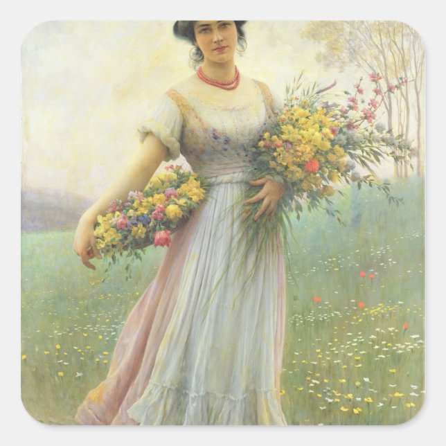 Pegatina Cuadrada Flores de primavera (Anverso)