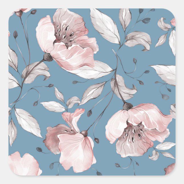 Pegatina Cuadrada Flores de primavera, hojas, diseño sin fisuras (Anverso)