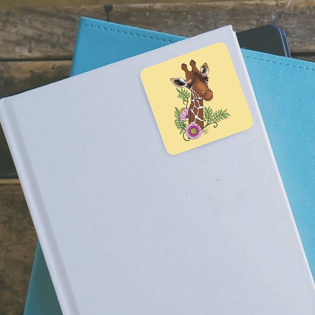 Pegatina Cuadrada Flores de retrato amarillo de jirafa (Subido por el creador)