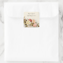 Pegatina Cuadrada Flores de Rosa de jardín antiguo de bodas antiguas