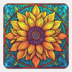Pegatina Cuadrada Flores de vidrio templado girasol