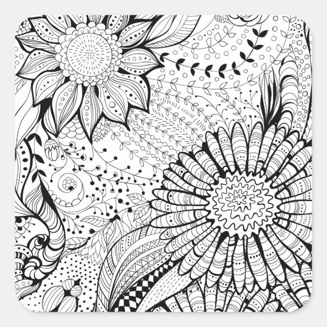 Pegatina Cuadrada Flores decorativas (Anverso)