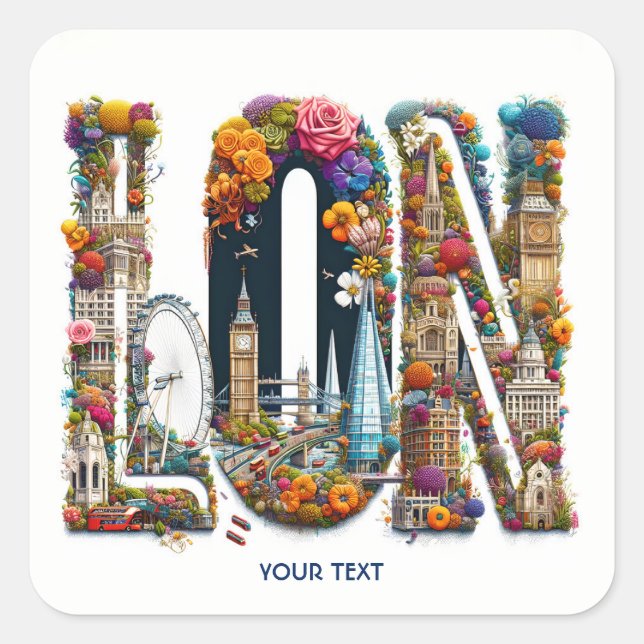 Pegatina Cuadrada Flores del edificio Fantasy Cute London (Anverso)