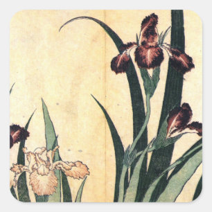 Pegatina Cuadrada Flores del iris de la pintura del arte de Hokusai