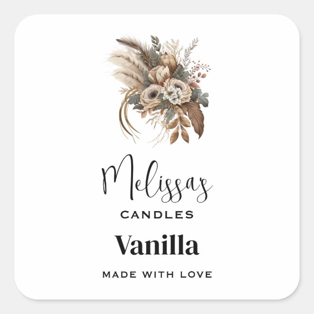 Pegatina Cuadrada Flores elegantes y naves de velas (Anverso)