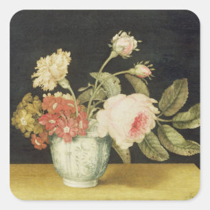 Pegatina Cuadrada Flores en un Jar Delft (aceite en el panel)