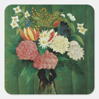 Pegatina Cuadrada Flores en una bolsa verde