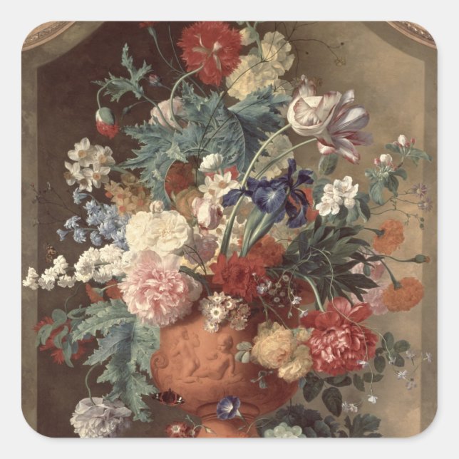 Pegatina Cuadrada Flores en una parcela de terracota, 1736 (Anverso)