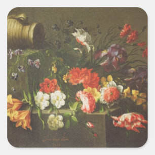 Pegatina Cuadrada Flores en una repisa, 1665