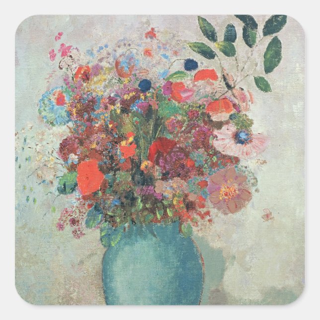 Pegatina Cuadrada Flores en una vesícula turquesa, c.1912 (Anverso)