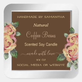 Pegatina Cuadrada Flores Etiquetas de embalaje de productos Marrón y