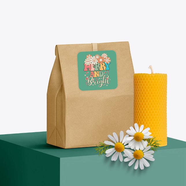 Pegatina Cuadrada Flores felices dulces y dulces de los 70 retro (Subido por el creador)