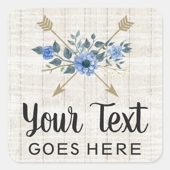 Pegatina Cuadrada Flores florales de Madera Rústica y Acuarela Bohem (Anverso)