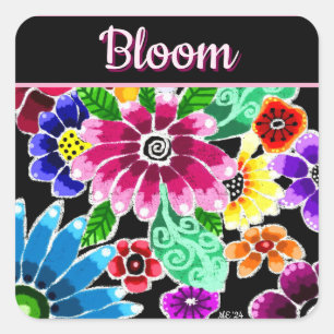 Pegatina Cuadrada Flores Florales Personalizadas de Arte Popular Cap
