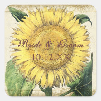 Pegatina Cuadrada Flores florales vintage - Boda otoño de otoño