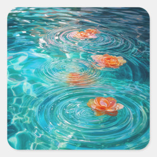 Pegatina Cuadrada Flores Flotando en el Agua