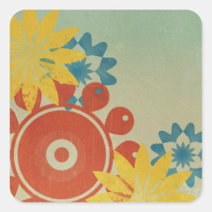 Pegatina Cuadrada Flores hippie retro