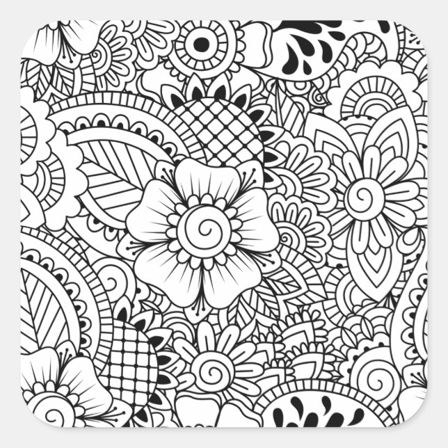 Pegatina Cuadrada Flores inspiradas (Anverso)