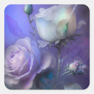 Pegatina Cuadrada Flores Iridiscentes Moradas Pastel Preciosas