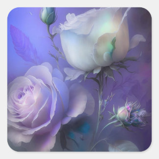 Pegatina Cuadrada Flores Iridiscentes Moradas Pastel Preciosas