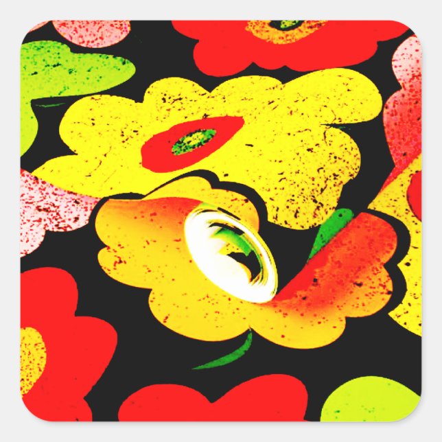 Pegatina Cuadrada Flores Jardín Turquesa Mauve Brown, flor garde (Anverso)