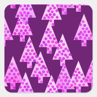 Pegatina Cuadrada Flores modernas árboles de Navidad - amethyst mora