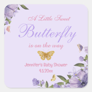 Pegatina Cuadrada flores moradas de mariposa dulce pequeña ducha de
