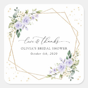 Pegatina Cuadrada Flores moradas, flores blancas, boho, ducha de nov