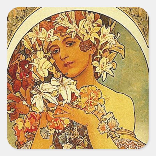 Pegatina Cuadrada Flores mucha (Anverso)