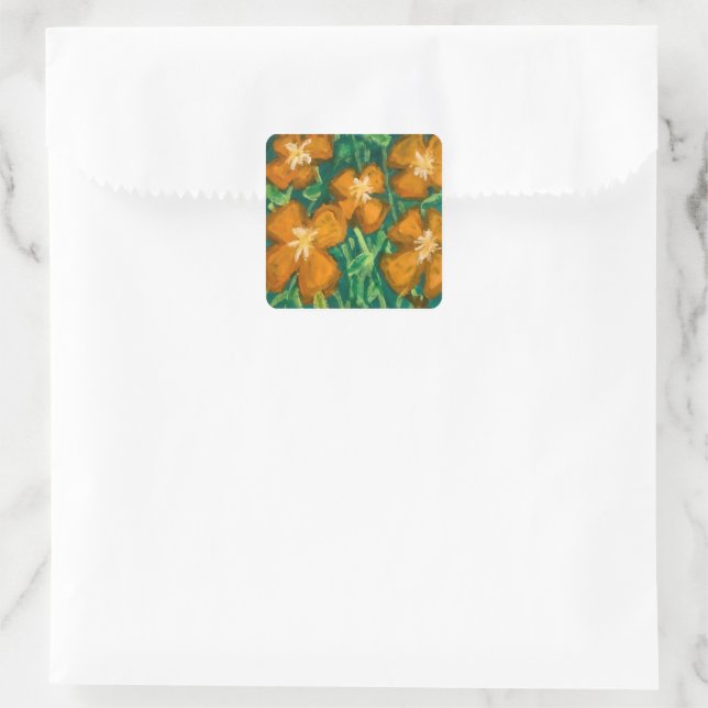 Pegatina Cuadrada Flores naranjas (Bolso)