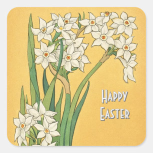 Pegatina Cuadrada Flores Narciso Art Nouveau – Pascua