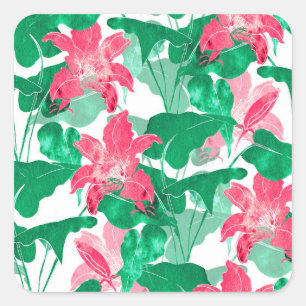 Pegatina Cuadrada Flores naturales coloridas deja el patrón