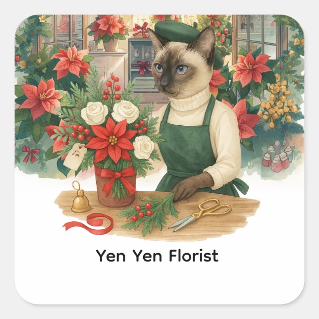 Pegatina Cuadrada Flores navidades de Cat Florist (Anverso)