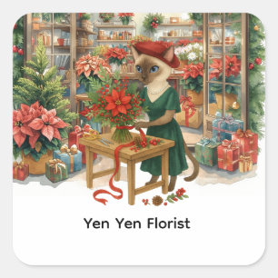 Pegatina Cuadrada Flores navidades de Cat Florist