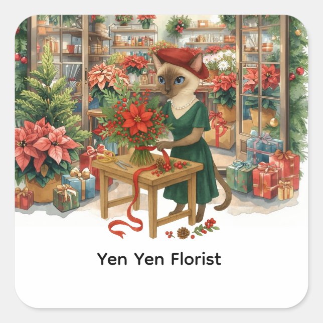 Pegatina Cuadrada Flores navidades de Cat Florist (Anverso)